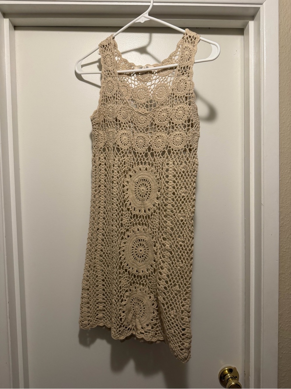 Beige Crochet Knit Swim Cover-up